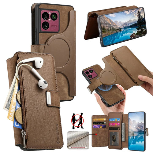 CASENEO MW-02 For Sony Xperia 1 VIII Case Detachable Magnetic Leather Flip Cover - Brown - 1