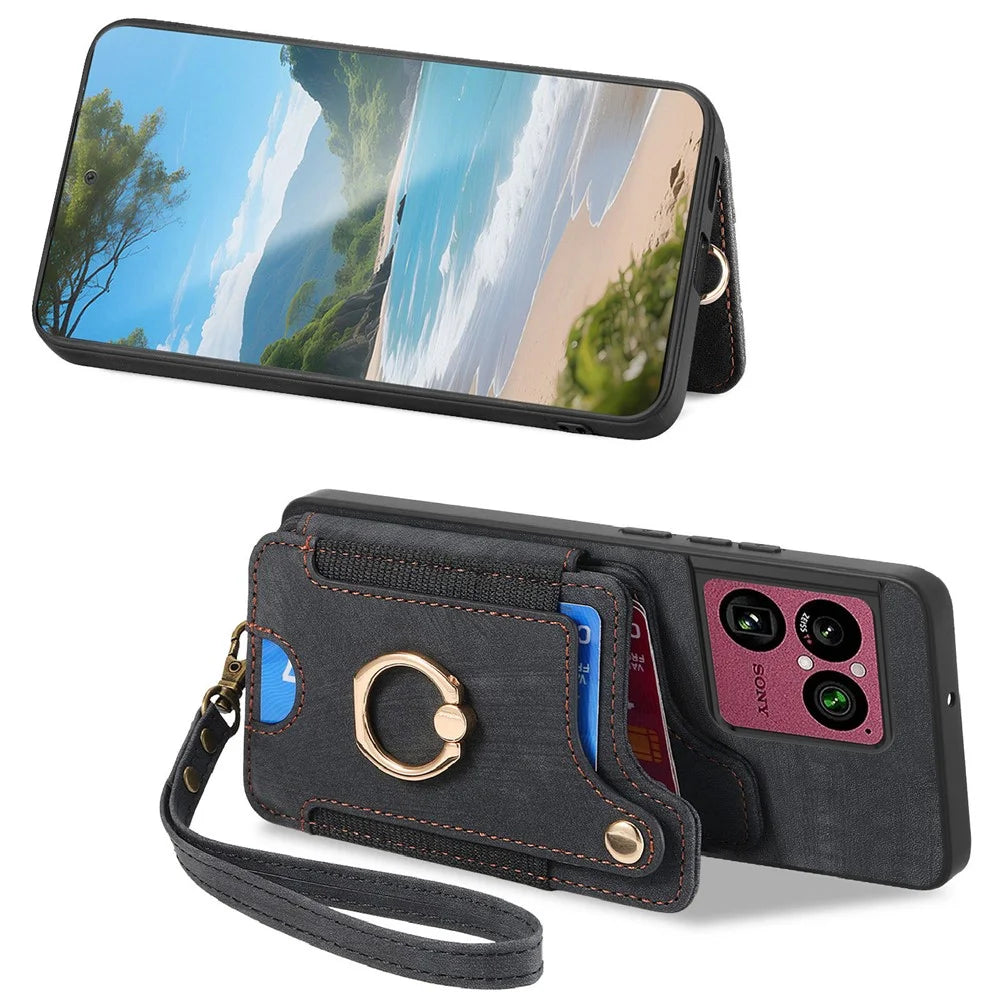 For Sony Xperia 1 VIII Retro PU Leather Case Phone Cover with RFID Blocking Card Holder / Ring Holder - Black - 2