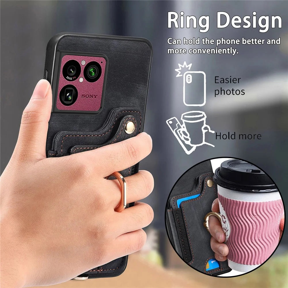 For Sony Xperia 1 VIII Retro PU Leather Case Phone Cover with RFID Blocking Card Holder / Ring Holder - Black - 3