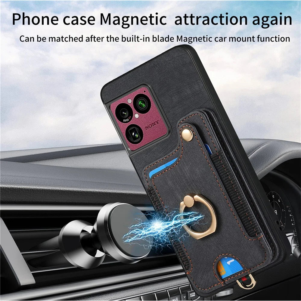 For Sony Xperia 1 VIII Retro PU Leather Case Phone Cover with RFID Blocking Card Holder / Ring Holder - Black - 4