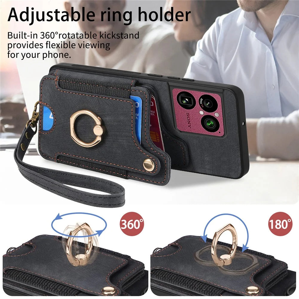 For Sony Xperia 1 VIII Retro PU Leather Case Phone Cover with RFID Blocking Card Holder / Ring Holder - Black - 5