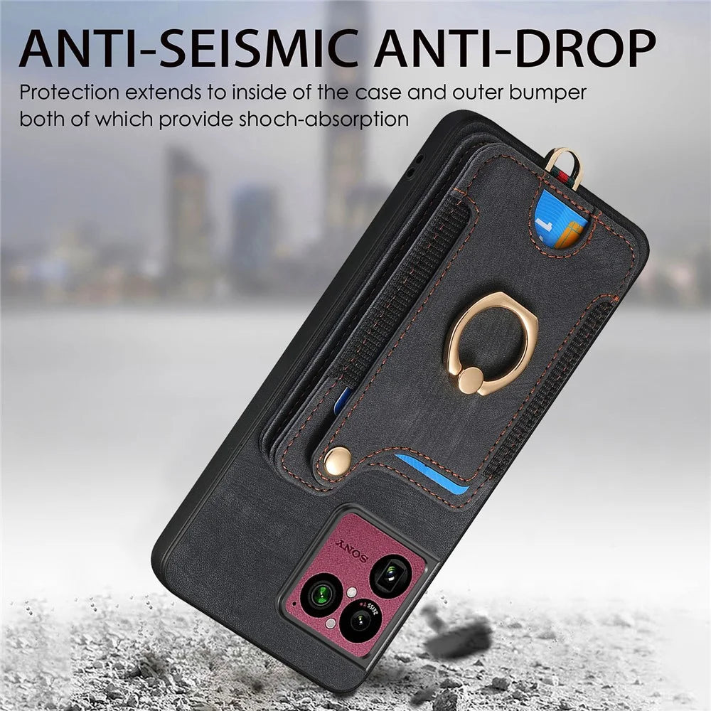 For Sony Xperia 1 VIII Retro PU Leather Case Phone Cover with RFID Blocking Card Holder / Ring Holder - Black - 7