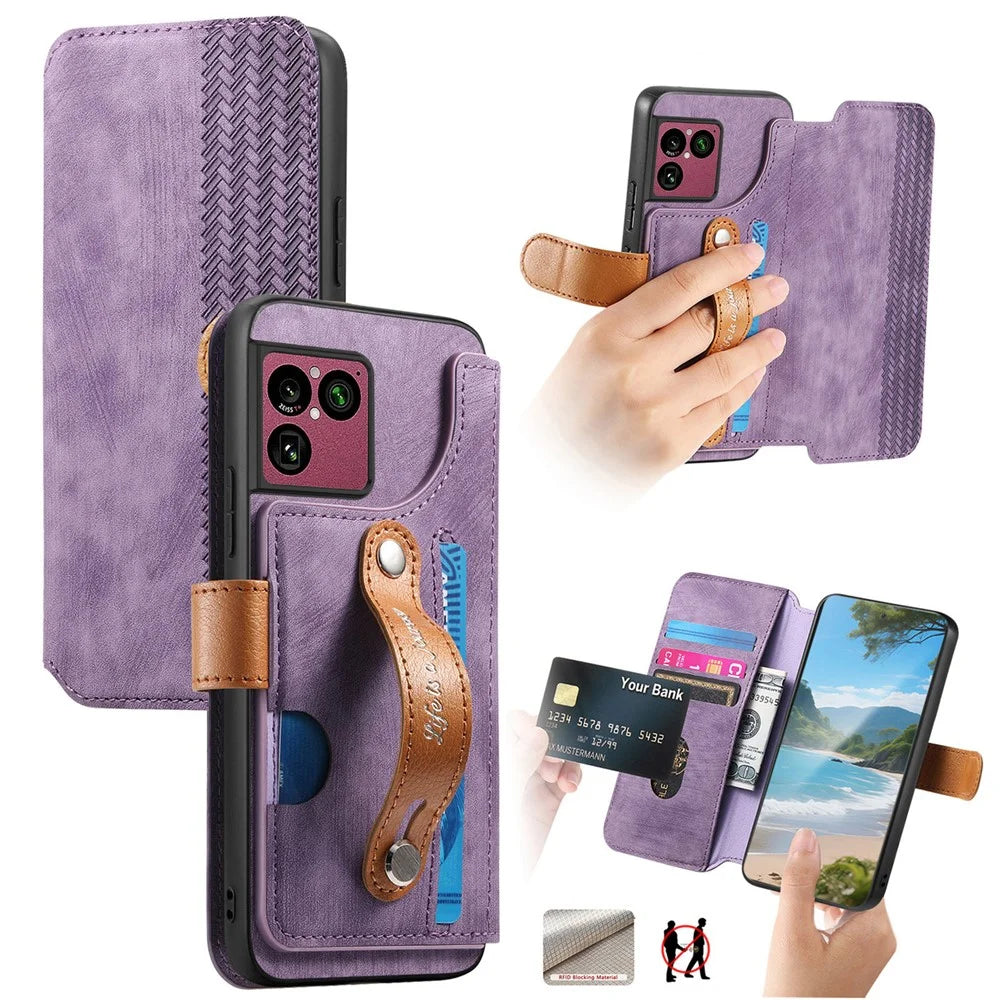 For Sony Xperia 1 VIII Wallet Case Retro Leather Phone Cover with Wristband Kickstand - Purple - 1