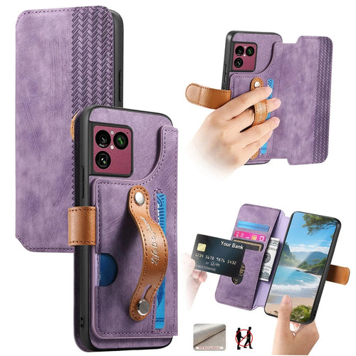 For Sony Xperia 1 VIII Wallet Case Retro Leather Phone Cover with Wristband Kickstand - Purple - 1