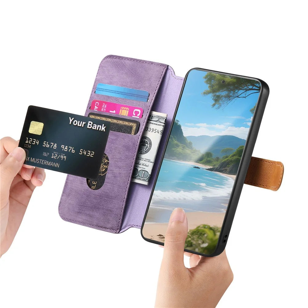 For Sony Xperia 1 VIII Wallet Case Retro Leather Phone Cover with Wristband Kickstand - Purple - 3