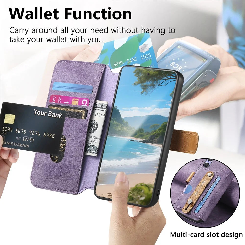 For Sony Xperia 1 VIII Wallet Case Retro Leather Phone Cover with Wristband Kickstand - Purple - 5