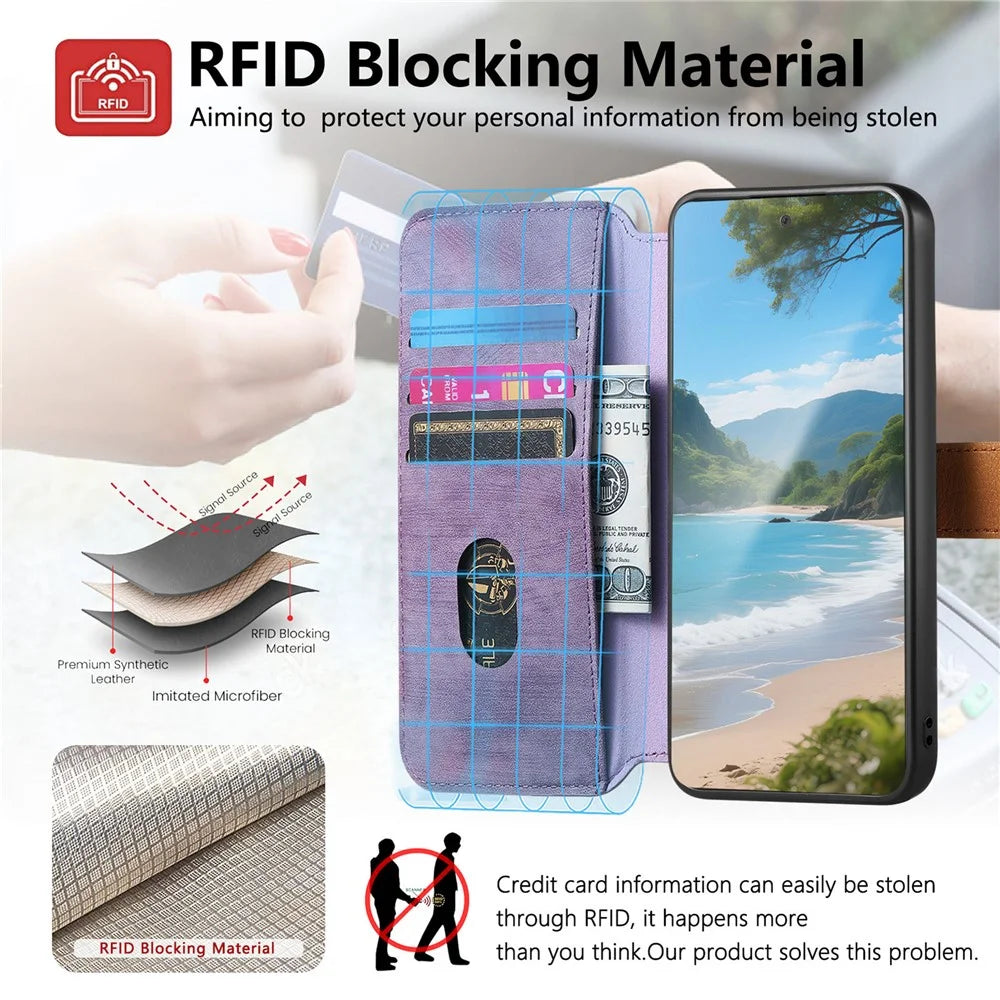 For Sony Xperia 1 VIII Wallet Case Retro Leather Phone Cover with Wristband Kickstand - Purple - 7