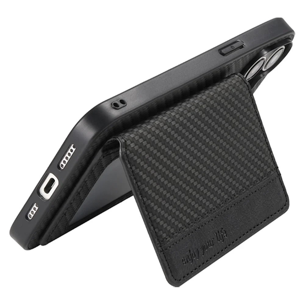 For Sony Xperia 1 VIII Case RFID Blocking Carbon Fiber Leather Phone Back Cover with Card Holder - Black - 2