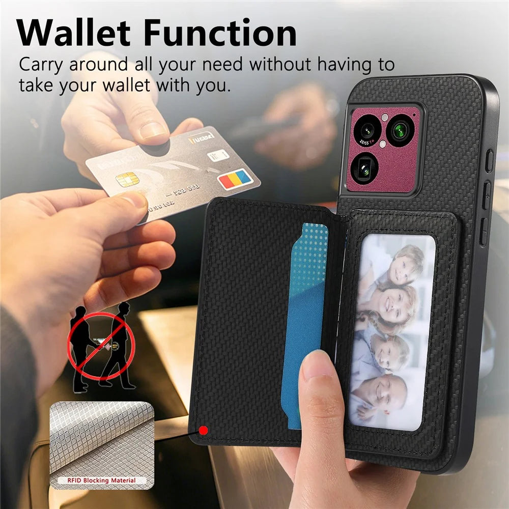 For Sony Xperia 1 VIII Case RFID Blocking Carbon Fiber Leather Phone Back Cover with Card Holder - Black - 3
