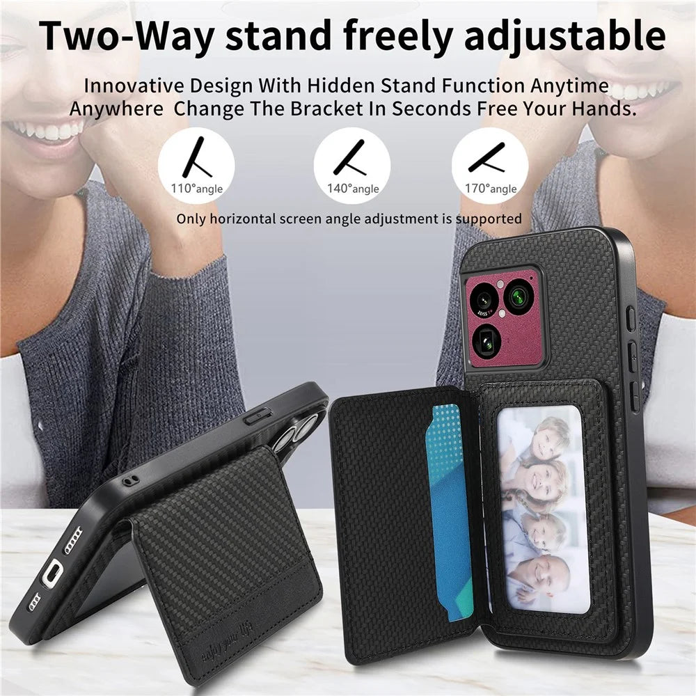 For Sony Xperia 1 VIII Case RFID Blocking Carbon Fiber Leather Phone Back Cover with Card Holder - Black - 4