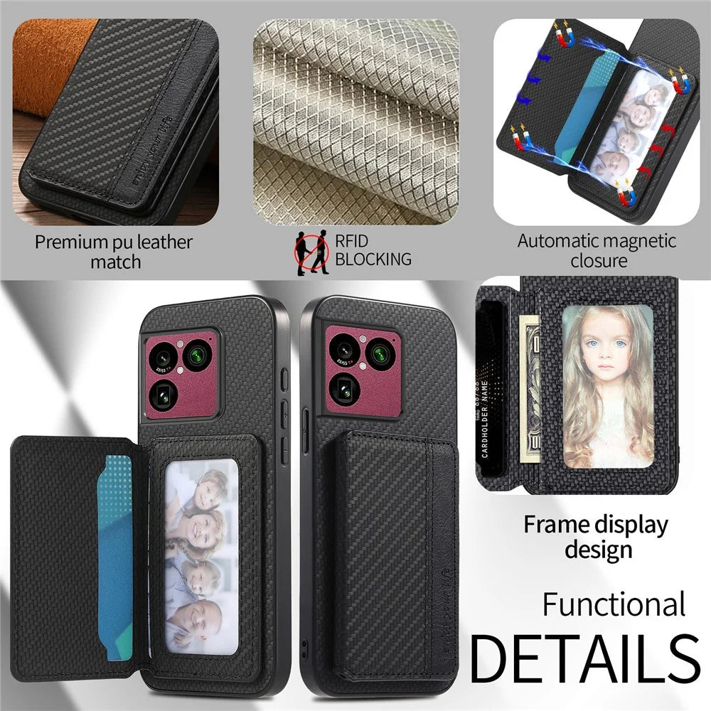 For Sony Xperia 1 VIII Case RFID Blocking Carbon Fiber Leather Phone Back Cover with Card Holder - Black - 5