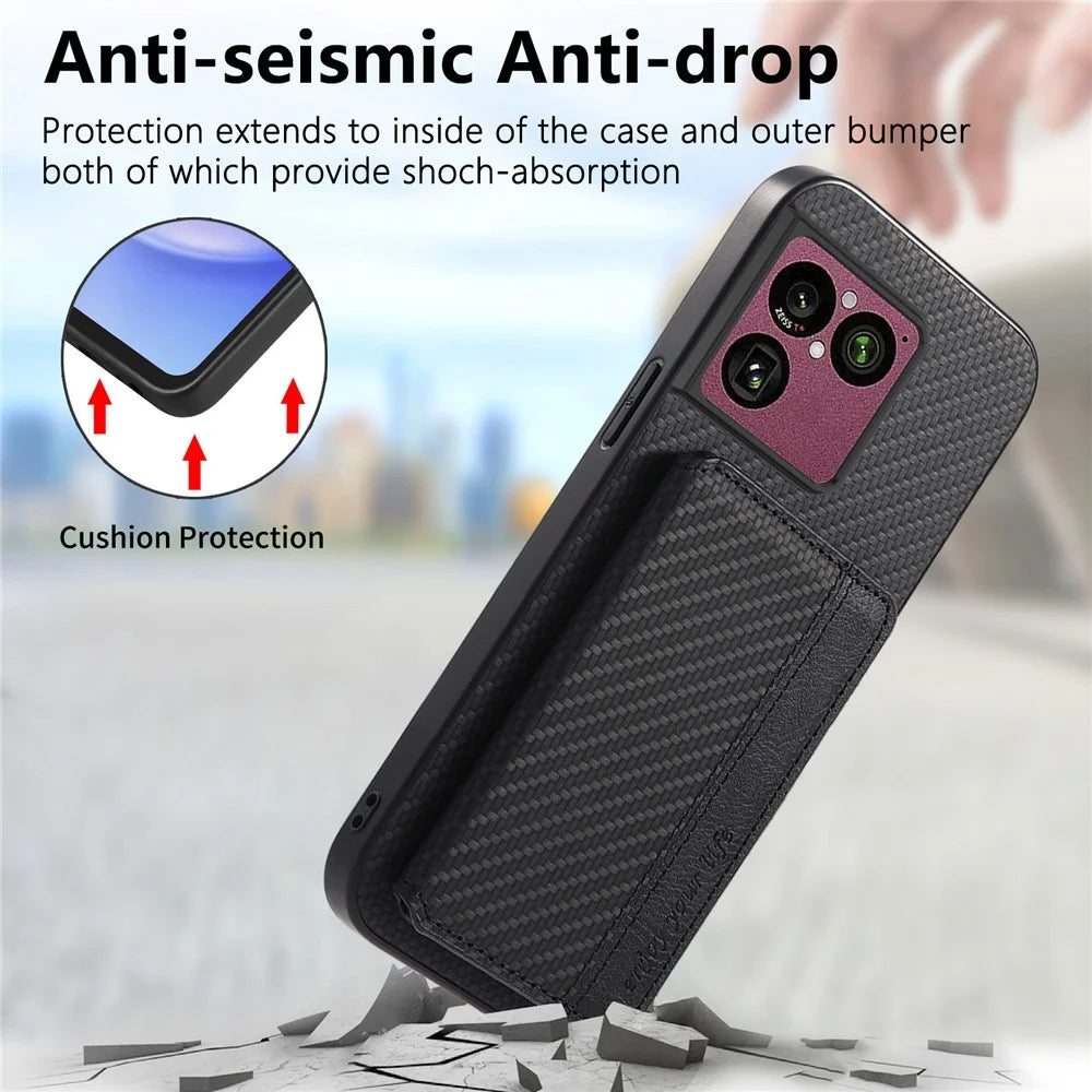 For Sony Xperia 1 VIII Case RFID Blocking Carbon Fiber Leather Phone Back Cover with Card Holder - Black - 6
