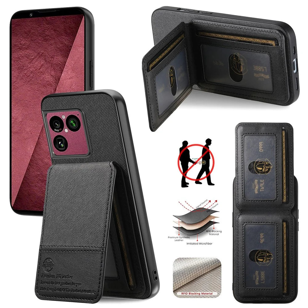 For Sony Xperia 1 VIII Case Cloth Texture Leather + PC + TPU Cover with RFID Blocking Card Holder - Black - 1