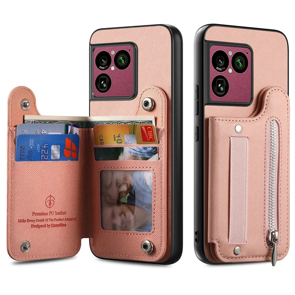 For Sony Xperia 1 VIII Case RFID Blocking Card Holder Jeans Cloth Texture Leather Back Cover with Elastic Wristband - Pink - 2