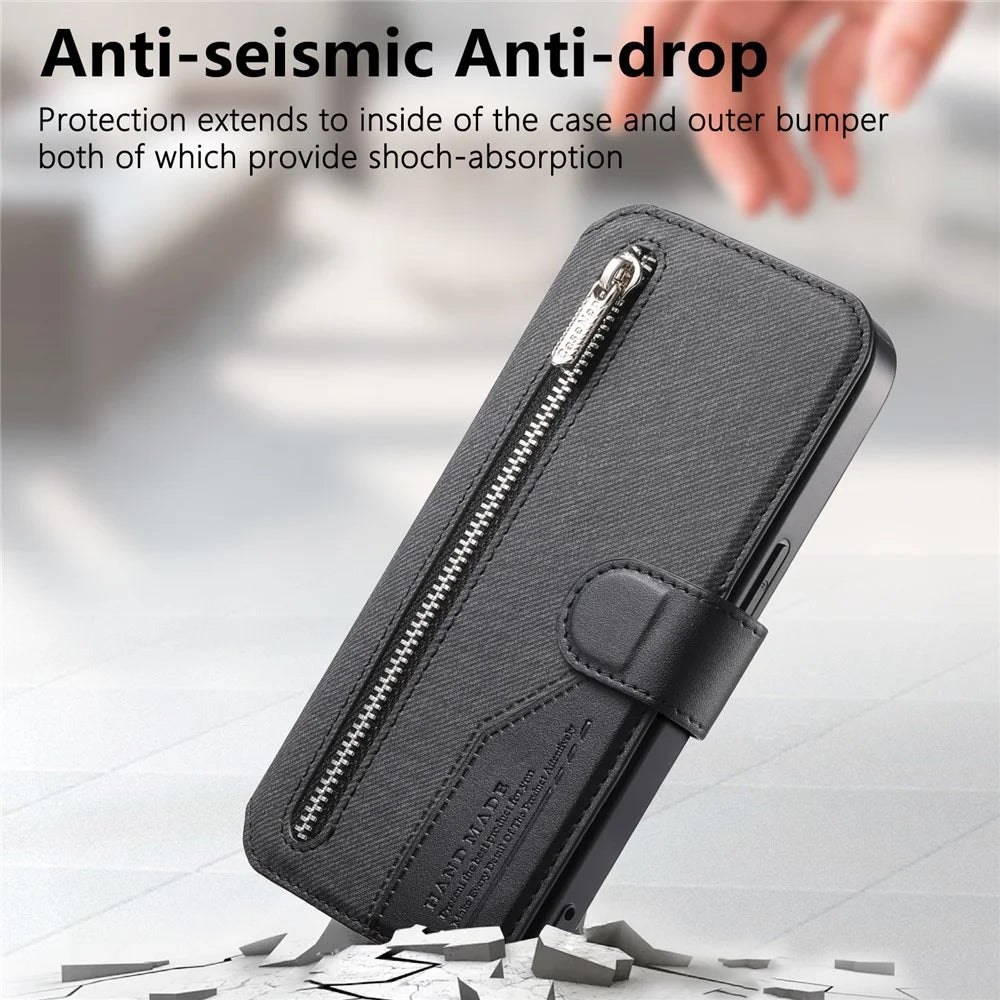 For Sony Xperia 1 VIII Magnetic Case RFID Blocking Detachable Wallet Stand Cloth Texture Leather Phone Cover - Black - 5