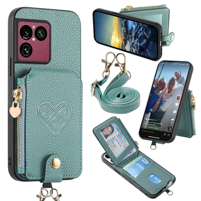 For Sony Xperia 1 VIII Case Card Holder Kickstand Leather Back Cover with Shoulder Strap - Blue - 1