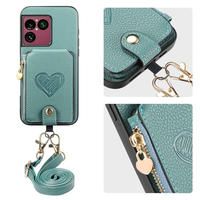 For Sony Xperia 1 VIII Case Card Holder Kickstand Leather Back Cover with Shoulder Strap - Blue - 3