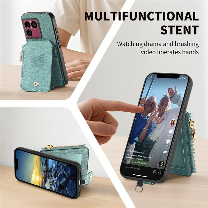 For Sony Xperia 1 VIII Case Card Holder Kickstand Leather Back Cover with Shoulder Strap - Blue - 6