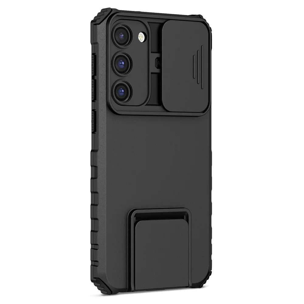 For Samsung Galaxy S23 Kickstand Phone Case Slide Camera Protection PC + TPU Drop-Proof Cover - Black - 2