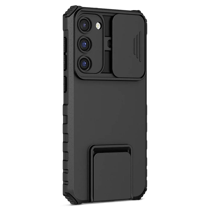 For Samsung Galaxy S23 Kickstand Phone Case Slide Camera Protection PC + TPU Drop-Proof Cover - Black - 2