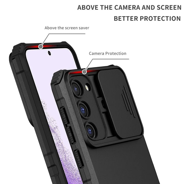 For Samsung Galaxy S23 Kickstand Phone Case Slide Camera Protection PC + TPU Drop-Proof Cover - Black - 4