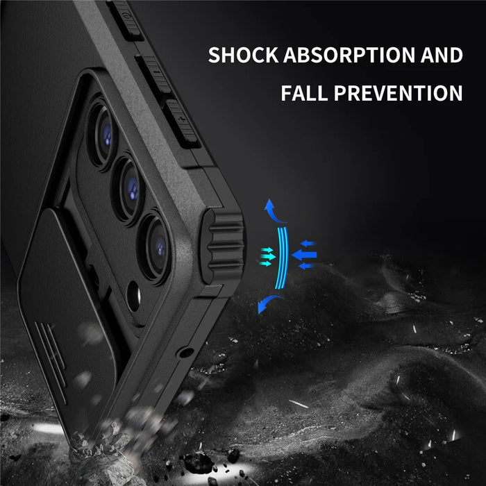 For Samsung Galaxy S23 Kickstand Phone Case Slide Camera Protection PC + TPU Drop-Proof Cover - Black - 5