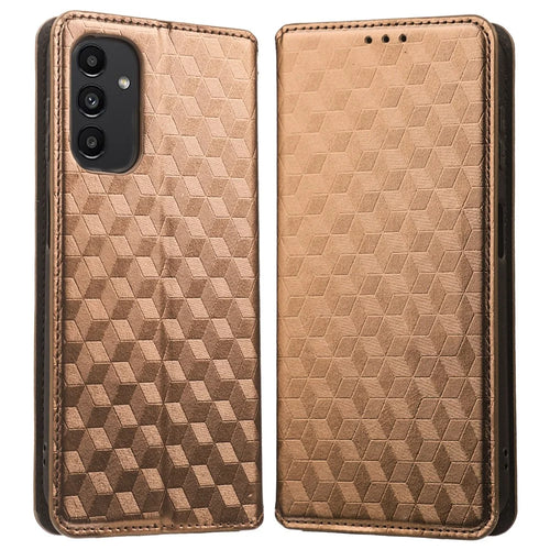 For Samsung Galaxy A14 5G / A14 4G Imprinted Rhombus Pattern Stand Wallet Phone Case PU Leather Magnetic Auto-absorbed Folio Flip Cover - Brown - 1