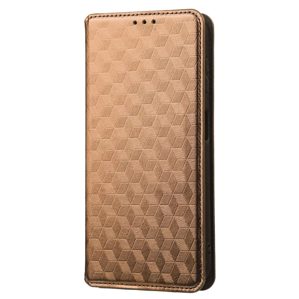For Samsung Galaxy A14 5G / A14 4G Imprinted Rhombus Pattern Stand Wallet Phone Case PU Leather Magnetic Auto-absorbed Folio Flip Cover - Brown - 6