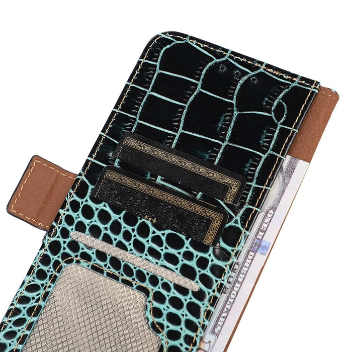 For Samsung Galaxy S26 FE Case RFID Blocking Wallet Crocodile Texture Genuine Cow Leather Phone Cover - Green - 6