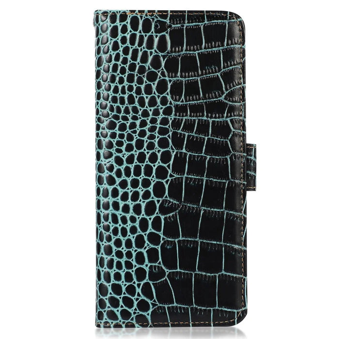 For Samsung Galaxy S26 FE Case RFID Blocking Wallet Crocodile Texture Genuine Cow Leather Phone Cover - Green - 7