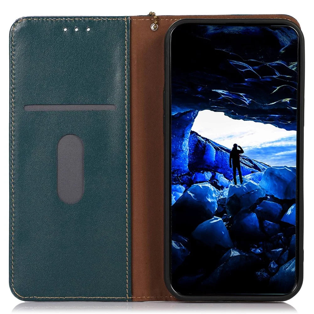 KHAZNEH For Samsung Galaxy S26 FE Case Wallet Genuine Cow Leather Phone Cover Nappa Texture - Green - 2