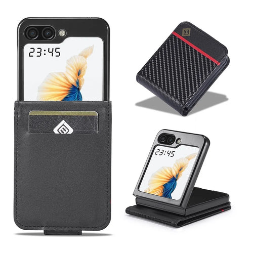 LC.IMEEKE Wallet Case for Samsung Galaxy Z Flip8 Carbon Fiber Texture Leather Phone Cover - Horizontal Stripe - 1