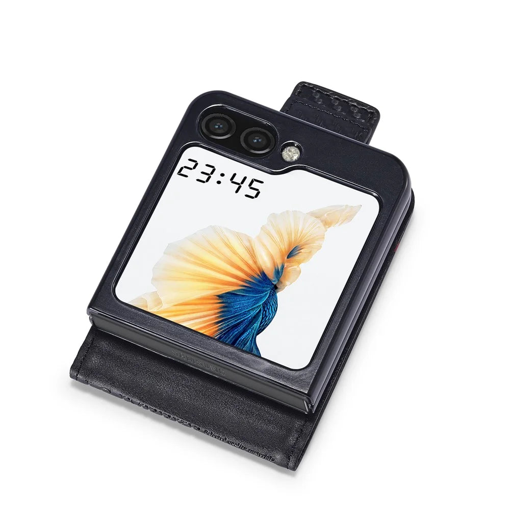 LC.IMEEKE Wallet Case for Samsung Galaxy Z Flip8 Carbon Fiber Texture Leather Phone Cover - Horizontal Stripe - 3