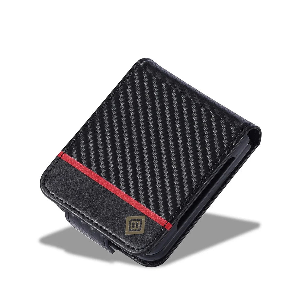 LC.IMEEKE Wallet Case for Samsung Galaxy Z Flip8 Carbon Fiber Texture Leather Phone Cover - Horizontal Stripe - 6