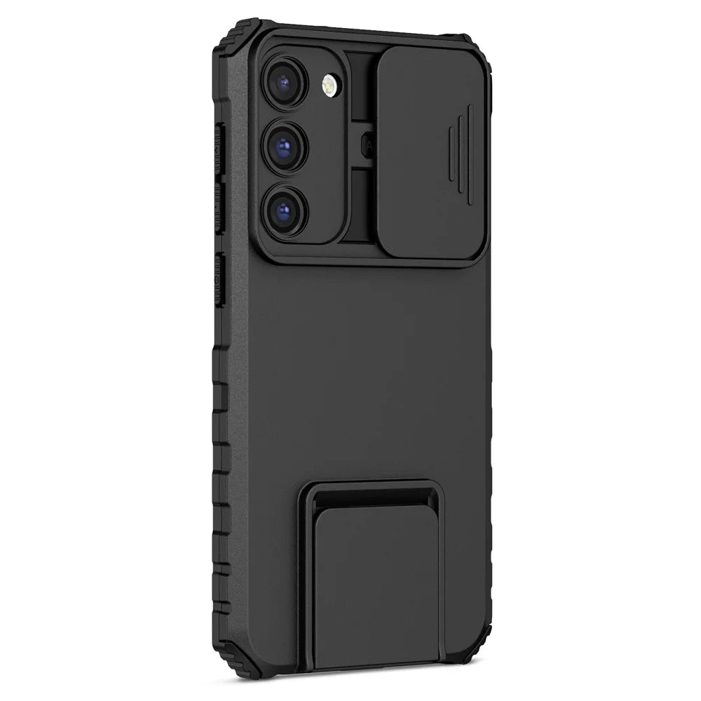 For Samsung Galaxy S23+ Kickstand PC + TPU Phone Case Slide Camera Protector Shockproof Cover - Black - 2