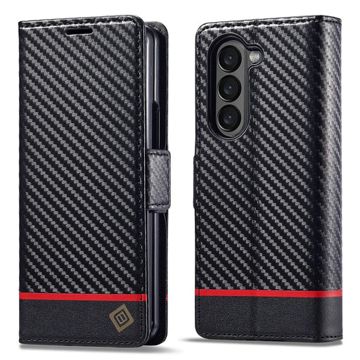 LC.IMEEKE Wallet Case for Samsung Galaxy Z Fold8 Ultra Carbon Fiber Texture Leather Phone Cover - Horizontal Stripe - 1