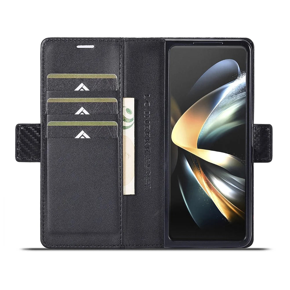LC.IMEEKE Wallet Case for Samsung Galaxy Z Fold8 Ultra Carbon Fiber Texture Leather Phone Cover - Horizontal Stripe - 2