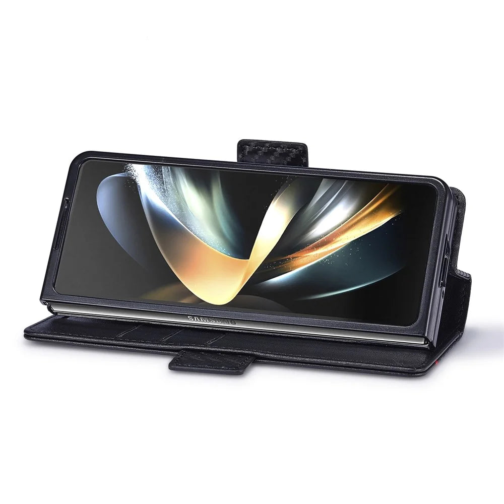 LC.IMEEKE Wallet Case for Samsung Galaxy Z Fold8 Ultra Carbon Fiber Texture Leather Phone Cover - Horizontal Stripe - 3