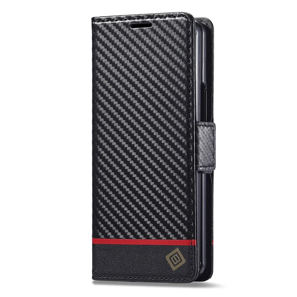 LC.IMEEKE Wallet Case for Samsung Galaxy Z Fold8 Ultra Carbon Fiber Texture Leather Phone Cover - Horizontal Stripe - 5