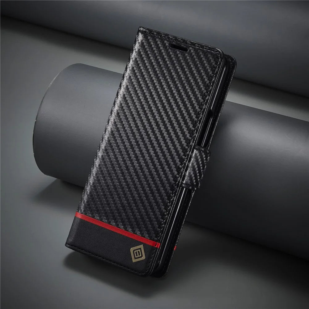 LC.IMEEKE Wallet Case for Samsung Galaxy Z Fold8 Ultra Carbon Fiber Texture Leather Phone Cover - Horizontal Stripe - 7
