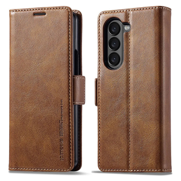 LC.IMEEKE For Samsung Galaxy Z Fold8 Ultra Leather Case RFID Blocking Card Slots Phone Cover - Brown - 1