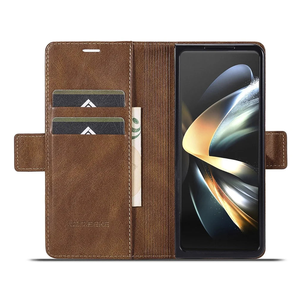 LC.IMEEKE For Samsung Galaxy Z Fold8 Ultra Leather Case RFID Blocking Card Slots Phone Cover - Brown - 2
