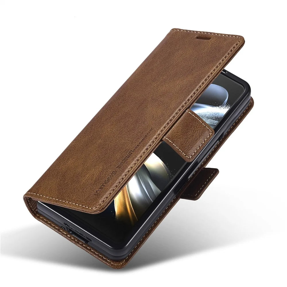 LC.IMEEKE For Samsung Galaxy Z Fold8 Ultra Leather Case RFID Blocking Card Slots Phone Cover - Brown - 4