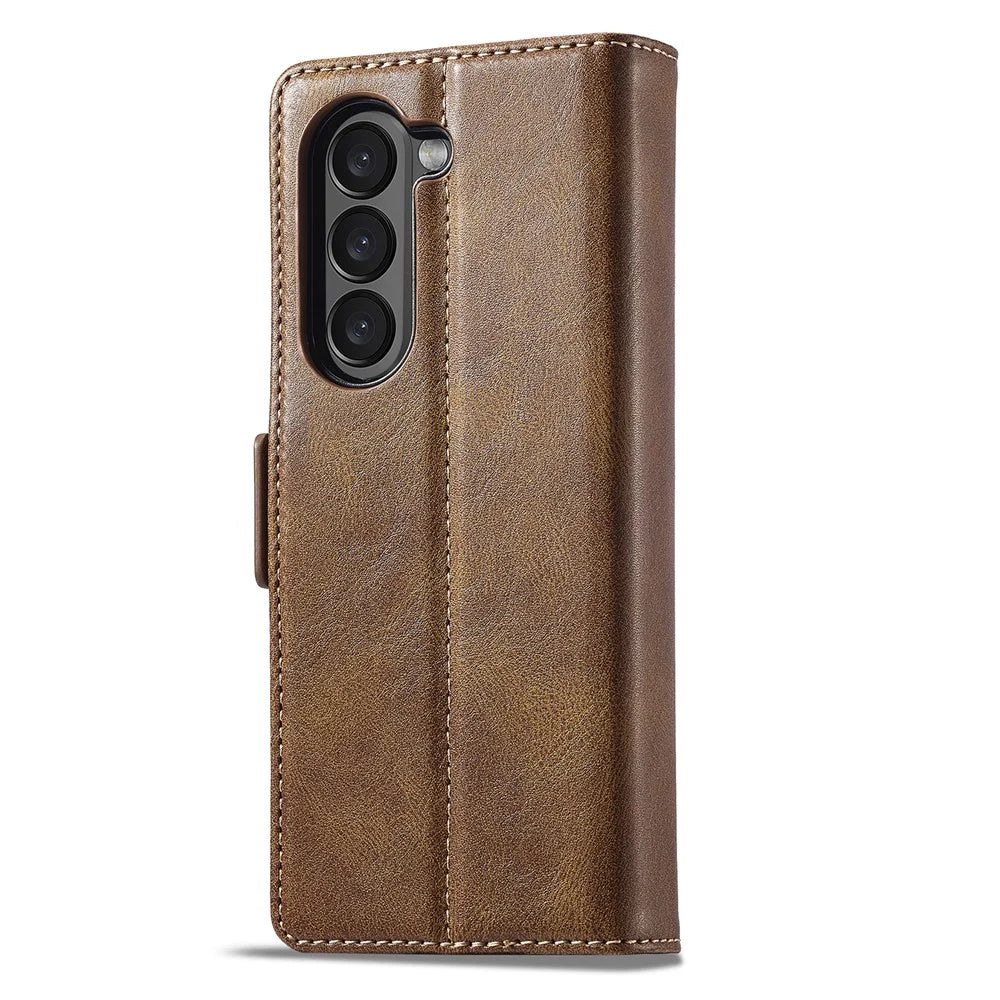 LC.IMEEKE For Samsung Galaxy Z Fold8 Ultra Leather Case RFID Blocking Card Slots Phone Cover - Brown - 6