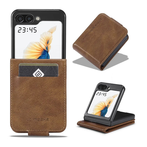 LC.IMEEKE For Samsung Galaxy Z Flip8 Leather Case RFID Blocking Card Slots Phone Cover - Brown - 1