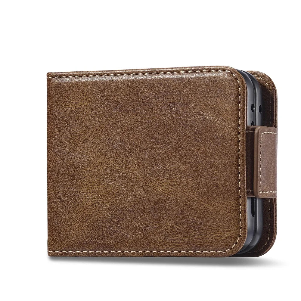 LC.IMEEKE For Samsung Galaxy Z Flip8 Leather Case RFID Blocking Card Slots Phone Cover - Brown - 6