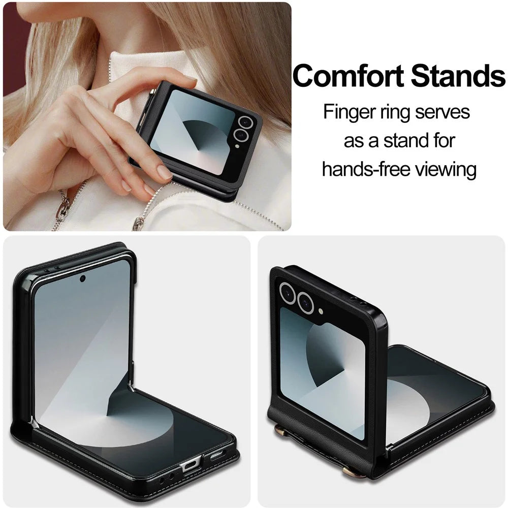 LC.IMEEKE L1 for Samsung Galaxy Z Flip8 Case Leather+PC Phone Cover with Straps Card Slots - Black - 2