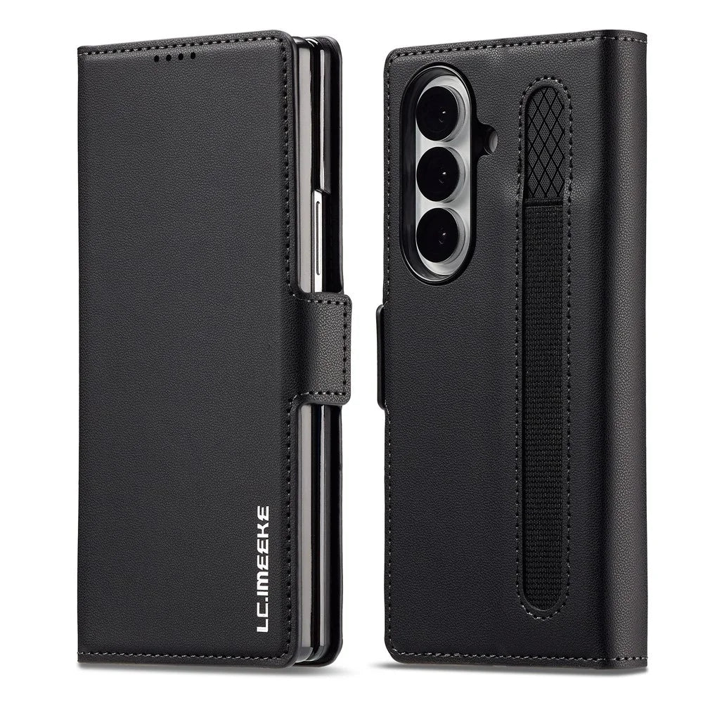LC.IMEEKE L1 Series for Samsung Galaxy Z Fold8 Ultra Case PU Leather Wallet Stand Protective Phone Cover - Black - 1