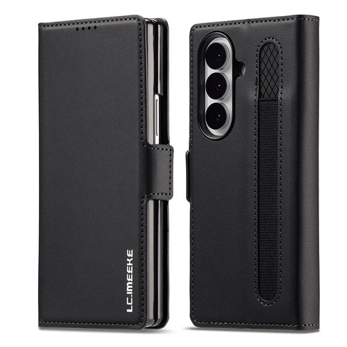 LC.IMEEKE L1 Series for Samsung Galaxy Z Fold8 Ultra Case PU Leather Wallet Stand Protective Phone Cover - Black - 1