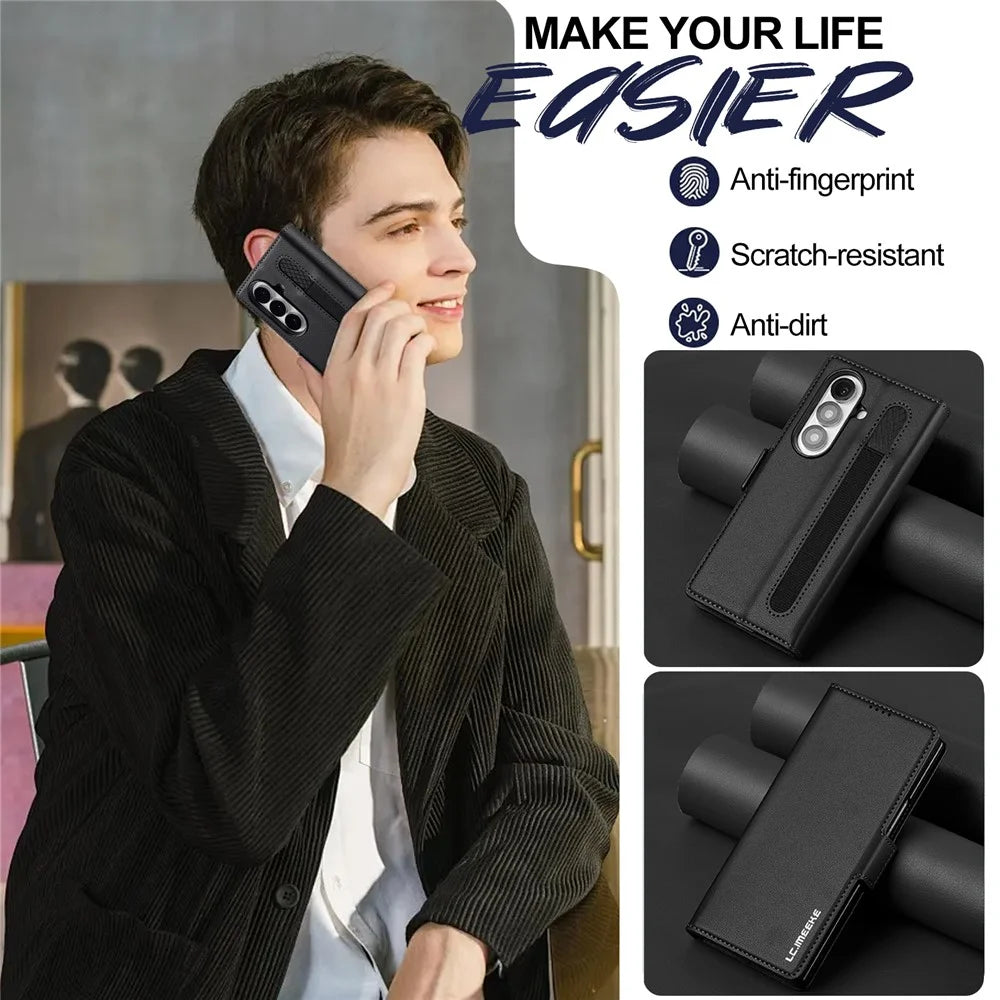 LC.IMEEKE L1 Series for Samsung Galaxy Z Fold8 Ultra Case PU Leather Wallet Stand Protective Phone Cover - Black - 4
